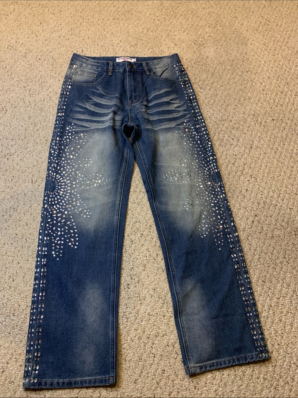 Studded Dark Blue Straight-Leg Jeans